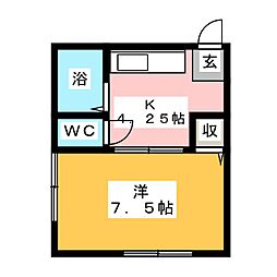 メゾンロマン第2 1Kの間取図画像