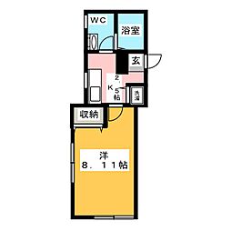 プレッピー 1Kの間取図画像