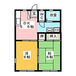 エスポワールカワト 2DKの間取図画像