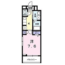 リバーバッグII 2階1Kの間取り