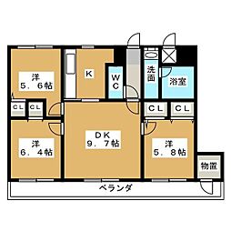 サザントゥリーII 2階3LDKの間取り