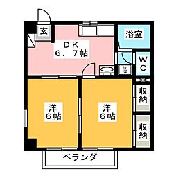 ヒルトップ角田 2DKの間取図画像