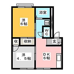 ホワイトオーク1 2DKの間取図画像