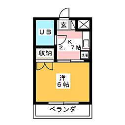 リヴェールヒルカワ 1Kの間取図画像