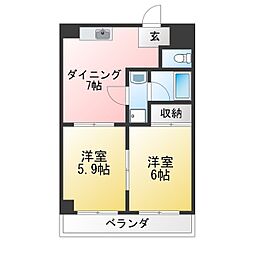 ハーモニー東林間 2DKの間取図画像