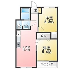 東林間コーポラス 2LDKの間取図画像