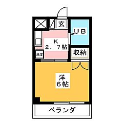 リヴェールヒルカワ 1Kの間取図画像