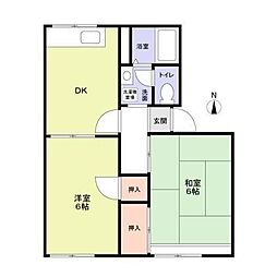 グレープズヒルD 2DKの間取図画像