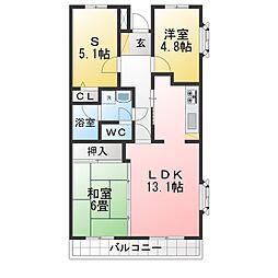 リーヴ・ドロア 2SLDKの間取図画像