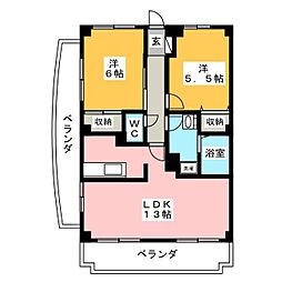 グレースさがみ野 2LDKの間取図画像