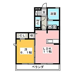 ジュネス中河原 1LDKの間取図画像