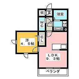 ルミエール本厚木 1LDKの間取図画像