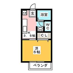 リベール1 1Kの間取図画像