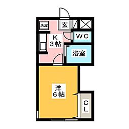 大成パレス飯山 1Kの間取図画像