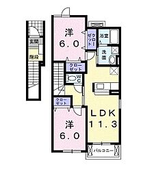 プリムローズB 2LDKの間取図画像