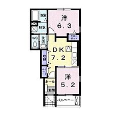 プラトン2 2DKの間取図画像