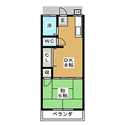 コーポ緑風 2階1DKの間取り