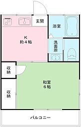 中原ハイム 1Kの間取図画像