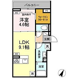 D-comodo深大寺北町 201 2階1LDKの間取り