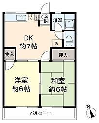シティハイム富士 2DKの間取図画像