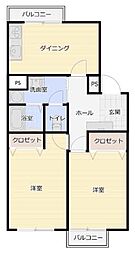 モーリン聖蹟 2DKの間取図画像