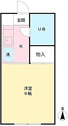 向ノ岡ハイツ3 1Kの間取図画像