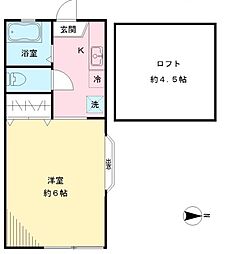 フロム・ココ2 1Kの間取図画像