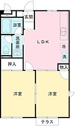 フィルコートII 1階2DKの間取り