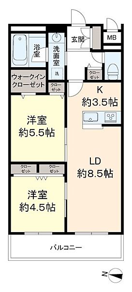 京王ラフィネ橋本テラス 207｜神奈川県相模原市緑区東橋本２丁目(賃貸マンション2LDK・2階・55.87㎡)の写真 その2