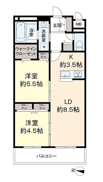 京王ラフィネ橋本テラス 302｜神奈川県相模原市緑区東橋本２丁目(賃貸マンション2LDK・3階・55.02㎡)の写真 その2