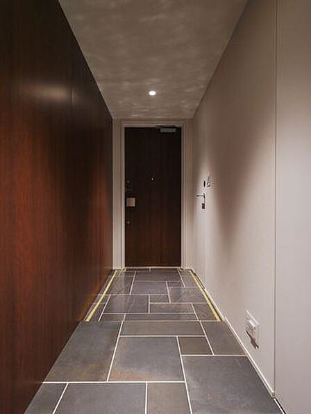 この先にどんなお部屋が広がっているのか思わずワクワクしてしまう、ラグジュアリーな玄関です。玄関扉はプッシュプルハンドルなので重量物を持っている時も開閉が簡単です。