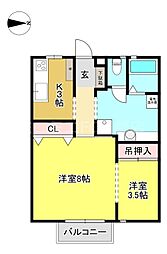 プレジール樽〆 1階1SKの間取り