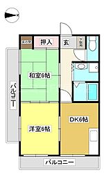 レジデンス貴吉 2DKの間取図画像