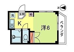 フラット44 1Kの間取図画像