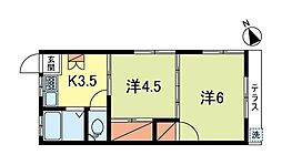 コーポ成田東 2Kの間取図画像