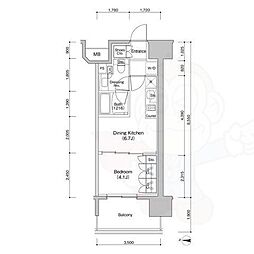 名古屋市営東山線 新栄町駅 徒歩11分の賃貸マンション 11階1DKの間取り