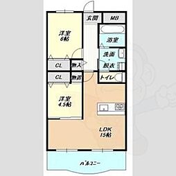 丸二サンハイツ 2LDKの間取図画像
