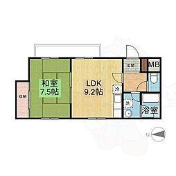 長井マンション 1LDKの間取図画像