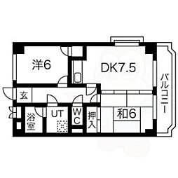 福田マンション 2DKの間取図画像