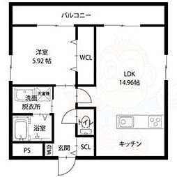 UNROOM 8階1LDKの間取り