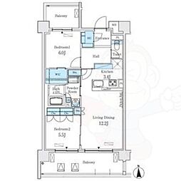 ベルヴュコート名古屋則武 2LDKの間取図画像