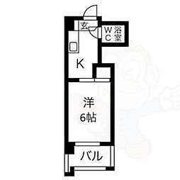 第五七福ビル 1Kの間取図画像