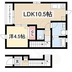 リーブルファイン日比津町2号棟 1LDKの間取図画像