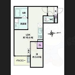 一宮市泉2丁目アパート 1LDKの間取図画像