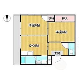 サンパレス香流 2DKの間取図画像