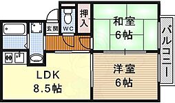 グランパス大畑 2DKの間取図画像