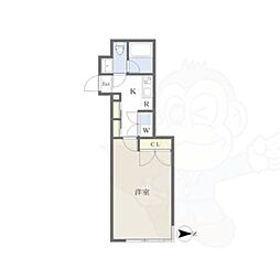 COZY茶屋ヶ坂 1Kの間取図画像