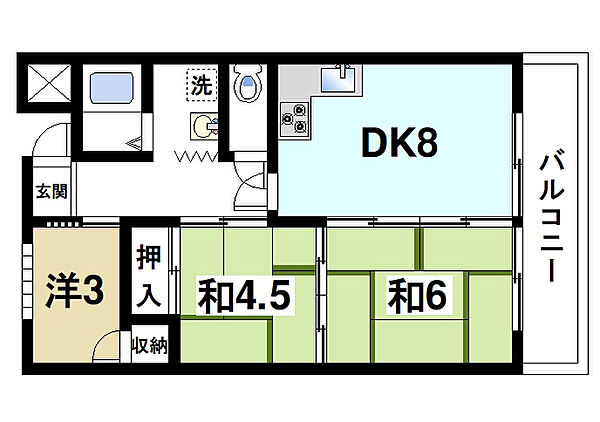 奈良県天理市川原城町(賃貸マンション3DK・2階・60.00㎡)の写真 その2