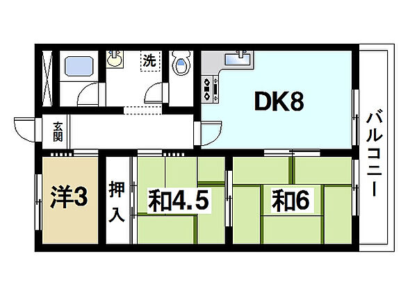 奈良県天理市川原城町(賃貸マンション3DK・5階・60.00㎡)の写真 その2