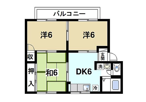 コーポ宝来II 102｜奈良県奈良市宝来3丁目(賃貸アパート3DK・1階・48.00㎡)の写真 その2